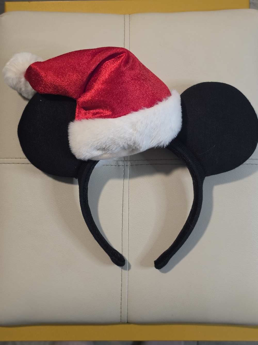 Disney Black Mouse Ear Headband with Red and White Santa Hat